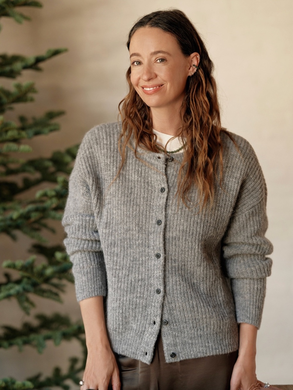 Jenni Kayne Hayes Crewneck Alpaca Cardigan Grey
